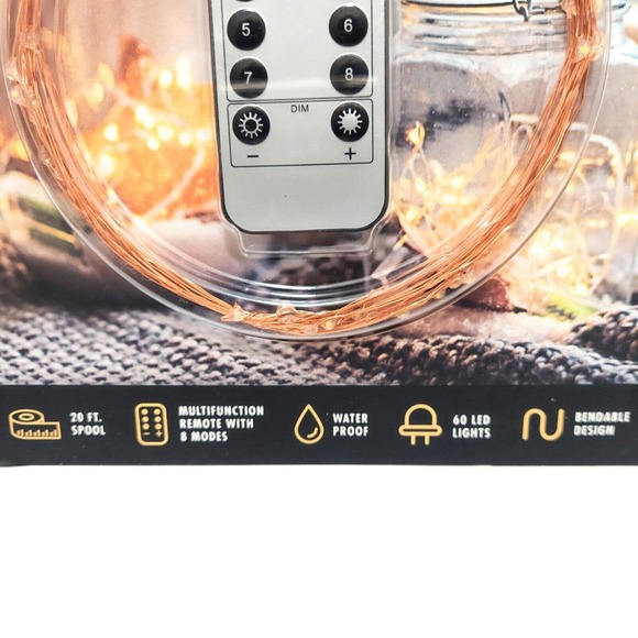 Copper Wire Lights Warm White 20.2 Ft 60 LED 8 Modes Home Yard School Office - Picture 4 of 7